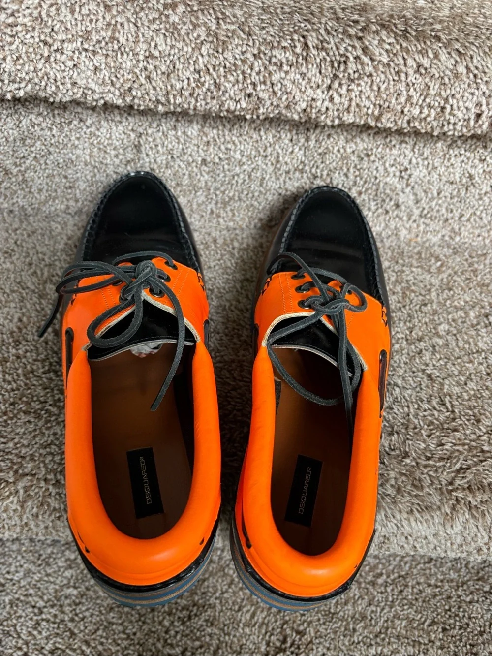 DSQUARED2 Black, Orange and Blue Leather Men’s Boat Shoes